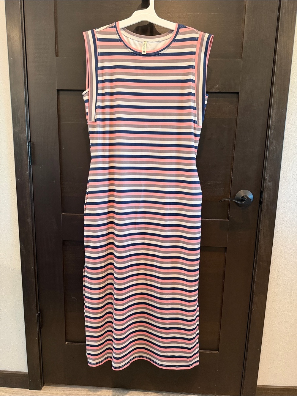 Striped Sleeveless Maxi Dress in Pink, Navy & White